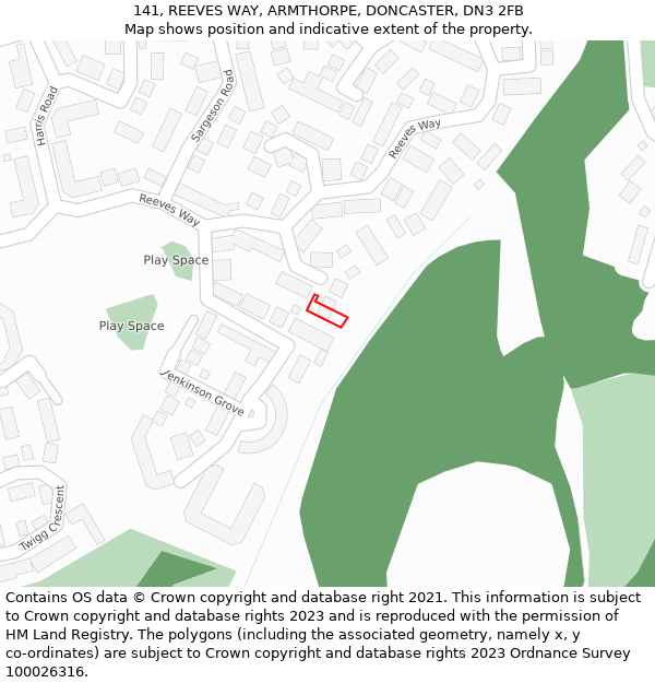 141, REEVES WAY, ARMTHORPE, DONCASTER, DN3 2FB: Location map and indicative extent of plot