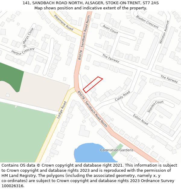 141, SANDBACH ROAD NORTH, ALSAGER, STOKE-ON-TRENT, ST7 2AS: Location map and indicative extent of plot