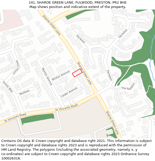 141, SHAROE GREEN LANE, FULWOOD, PRESTON, PR2 8HE: Location map and indicative extent of plot