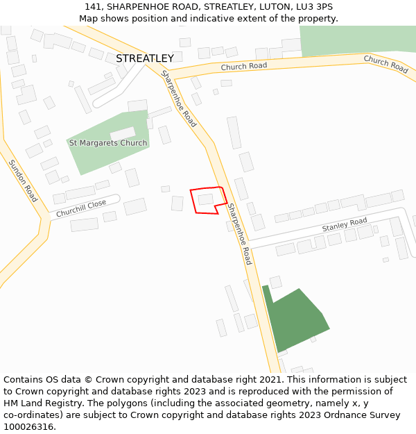 141, SHARPENHOE ROAD, STREATLEY, LUTON, LU3 3PS: Location map and indicative extent of plot