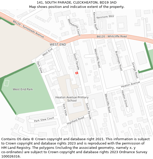 141, SOUTH PARADE, CLECKHEATON, BD19 3AD: Location map and indicative extent of plot