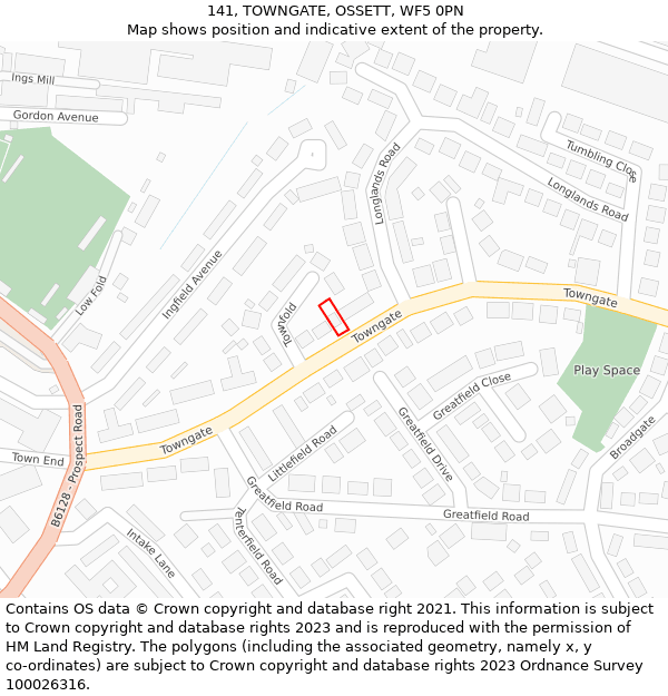 141, TOWNGATE, OSSETT, WF5 0PN: Location map and indicative extent of plot