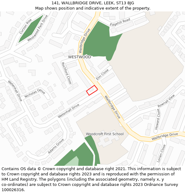 141, WALLBRIDGE DRIVE, LEEK, ST13 8JG: Location map and indicative extent of plot
