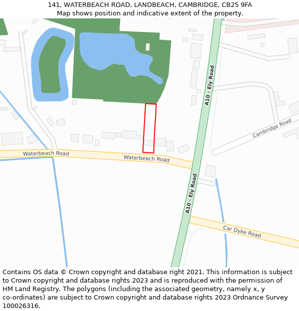 141, WATERBEACH ROAD, LANDBEACH, CAMBRIDGE, CB25 9FA: Location map and indicative extent of plot