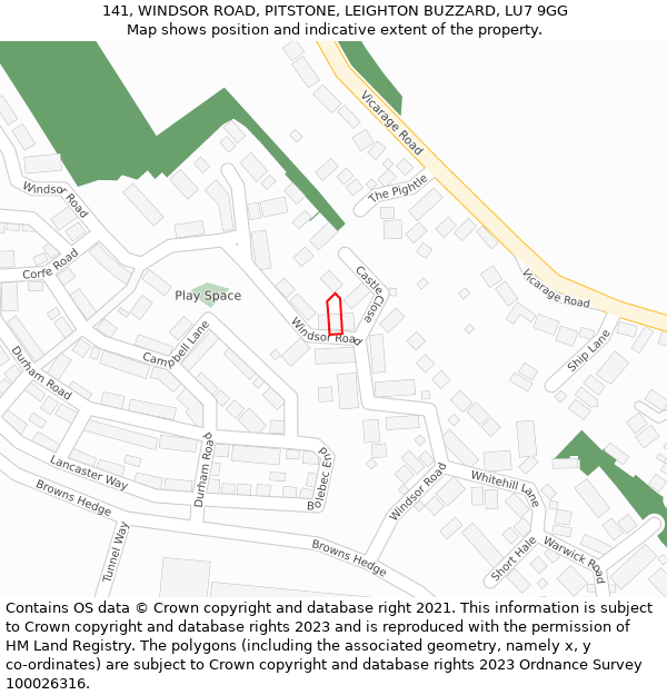 141, WINDSOR ROAD, PITSTONE, LEIGHTON BUZZARD, LU7 9GG: Location map and indicative extent of plot