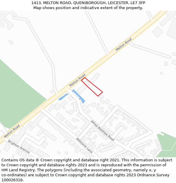 1413, MELTON ROAD, QUENIBOROUGH, LEICESTER, LE7 3FP: Location map and indicative extent of plot