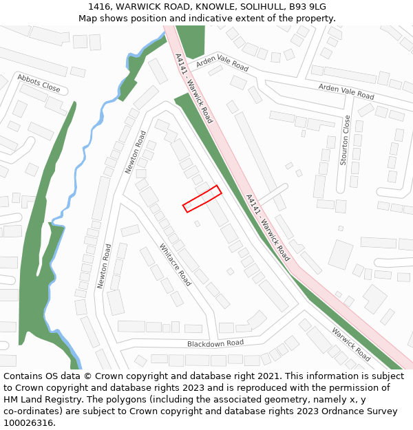 1416, WARWICK ROAD, KNOWLE, SOLIHULL, B93 9LG: Location map and indicative extent of plot