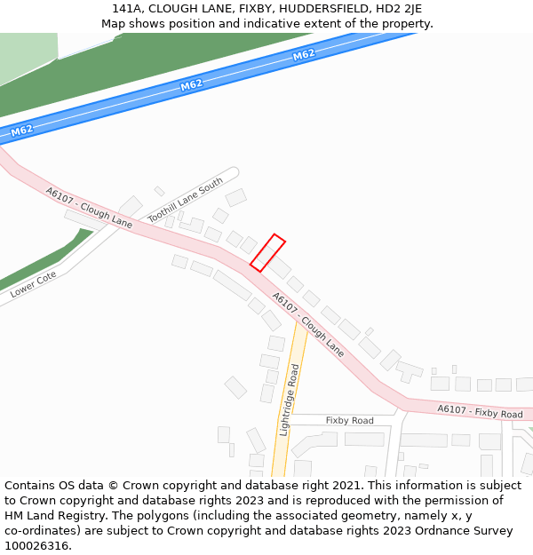 141A, CLOUGH LANE, FIXBY, HUDDERSFIELD, HD2 2JE: Location map and indicative extent of plot