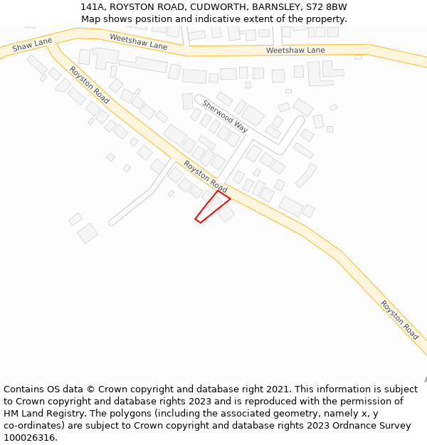 141A, ROYSTON ROAD, CUDWORTH, BARNSLEY, S72 8BW: Location map and indicative extent of plot