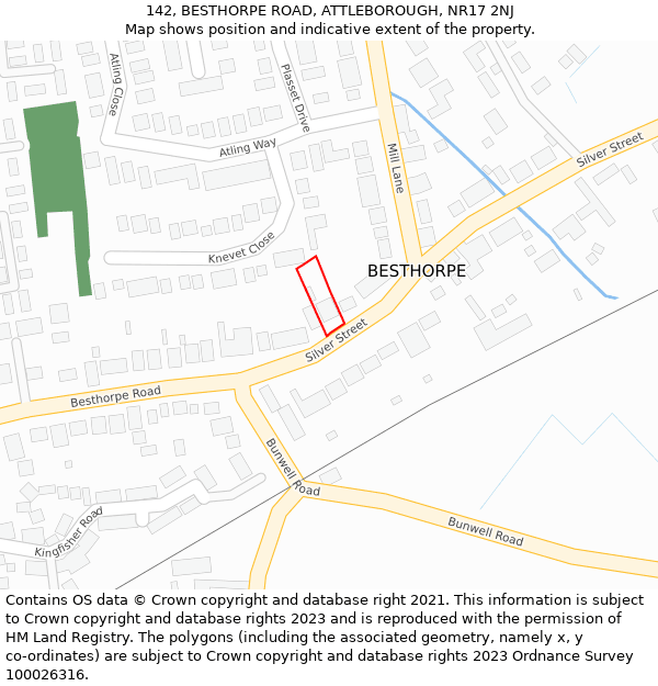 142, BESTHORPE ROAD, ATTLEBOROUGH, NR17 2NJ: Location map and indicative extent of plot