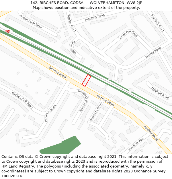 142, BIRCHES ROAD, CODSALL, WOLVERHAMPTON, WV8 2JP: Location map and indicative extent of plot