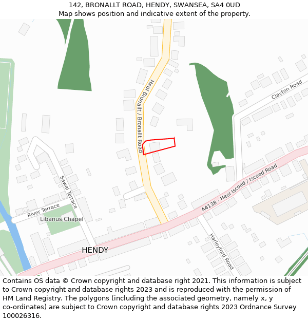 142, BRONALLT ROAD, HENDY, SWANSEA, SA4 0UD: Location map and indicative extent of plot