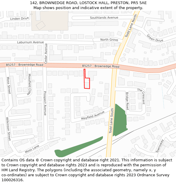142, BROWNEDGE ROAD, LOSTOCK HALL, PRESTON, PR5 5AE: Location map and indicative extent of plot