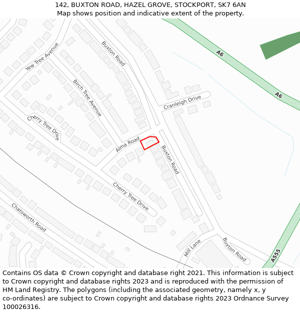 142, BUXTON ROAD, HAZEL GROVE, STOCKPORT, SK7 6AN: Location map and indicative extent of plot