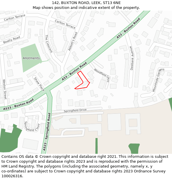 142, BUXTON ROAD, LEEK, ST13 6NE: Location map and indicative extent of plot