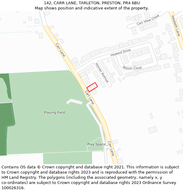 142, CARR LANE, TARLETON, PRESTON, PR4 6BU: Location map and indicative extent of plot