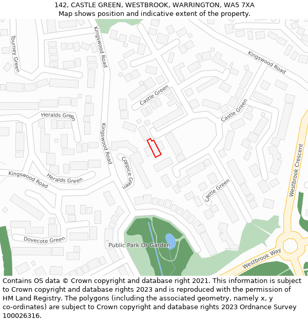 142, CASTLE GREEN, WESTBROOK, WARRINGTON, WA5 7XA: Location map and indicative extent of plot