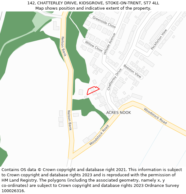 142, CHATTERLEY DRIVE, KIDSGROVE, STOKE-ON-TRENT, ST7 4LL: Location map and indicative extent of plot