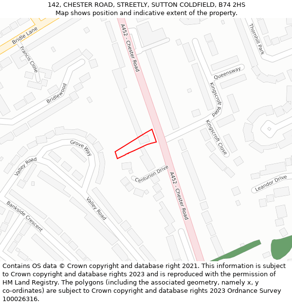 142, CHESTER ROAD, STREETLY, SUTTON COLDFIELD, B74 2HS: Location map and indicative extent of plot