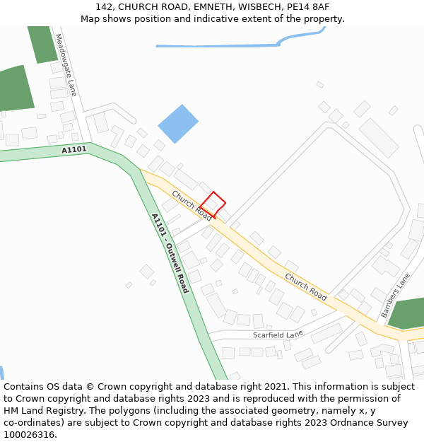 142, CHURCH ROAD, EMNETH, WISBECH, PE14 8AF: Location map and indicative extent of plot