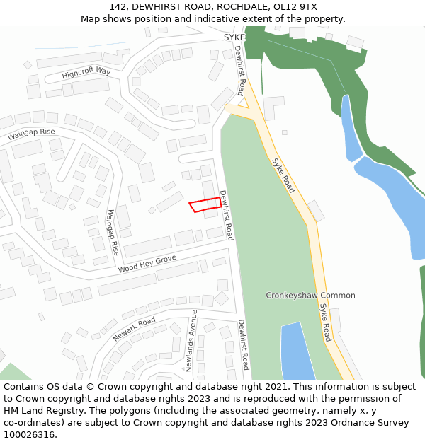 142, DEWHIRST ROAD, ROCHDALE, OL12 9TX: Location map and indicative extent of plot
