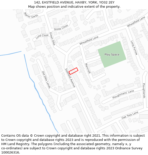 142, EASTFIELD AVENUE, HAXBY, YORK, YO32 2EY: Location map and indicative extent of plot