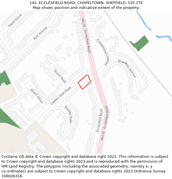 142, ECCLESFIELD ROAD, CHAPELTOWN, SHEFFIELD, S35 1TE: Location map and indicative extent of plot
