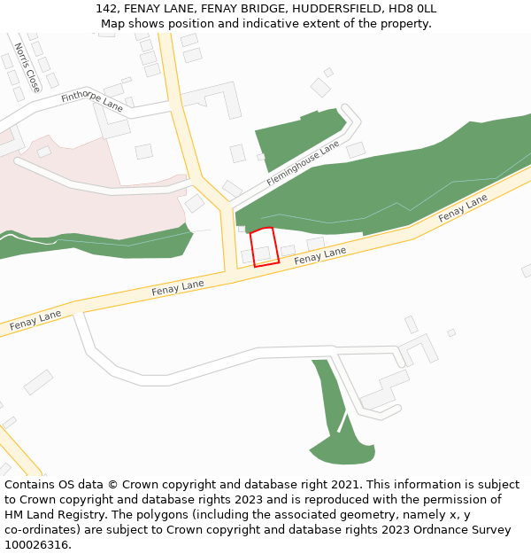 142, FENAY LANE, FENAY BRIDGE, HUDDERSFIELD, HD8 0LL: Location map and indicative extent of plot