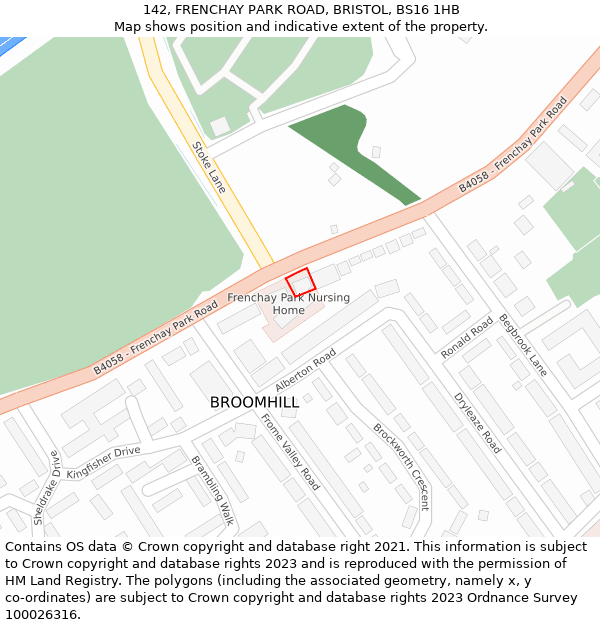 142, FRENCHAY PARK ROAD, BRISTOL, BS16 1HB: Location map and indicative extent of plot