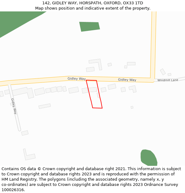 142, GIDLEY WAY, HORSPATH, OXFORD, OX33 1TD: Location map and indicative extent of plot