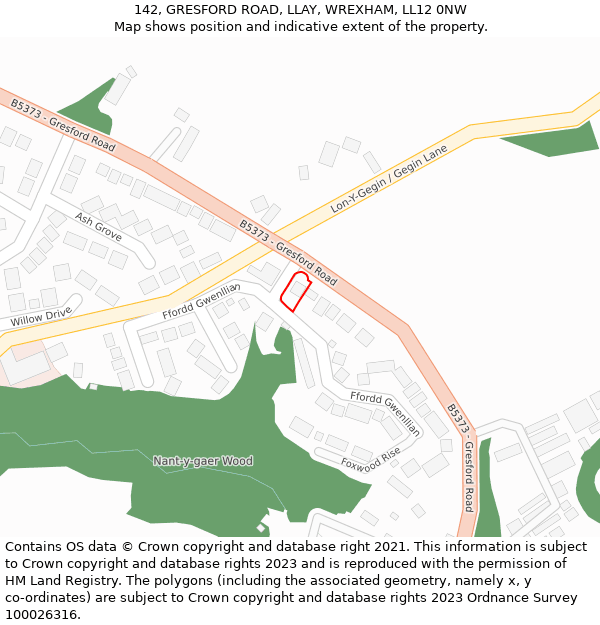 142, GRESFORD ROAD, LLAY, WREXHAM, LL12 0NW: Location map and indicative extent of plot