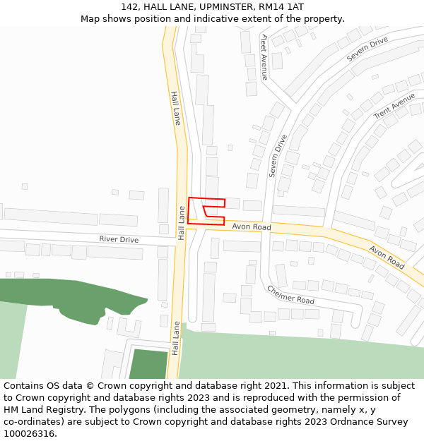 142, HALL LANE, UPMINSTER, RM14 1AT: Location map and indicative extent of plot