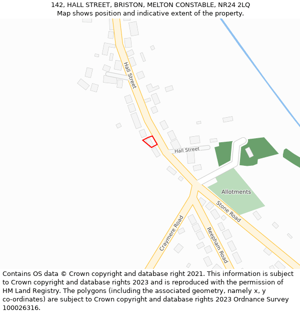 142, HALL STREET, BRISTON, MELTON CONSTABLE, NR24 2LQ: Location map and indicative extent of plot