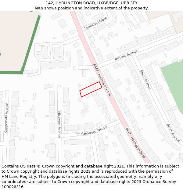 142, HARLINGTON ROAD, UXBRIDGE, UB8 3EY: Location map and indicative extent of plot