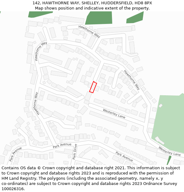 142, HAWTHORNE WAY, SHELLEY, HUDDERSFIELD, HD8 8PX: Location map and indicative extent of plot