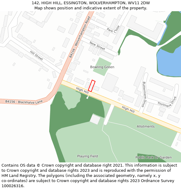 142, HIGH HILL, ESSINGTON, WOLVERHAMPTON, WV11 2DW: Location map and indicative extent of plot