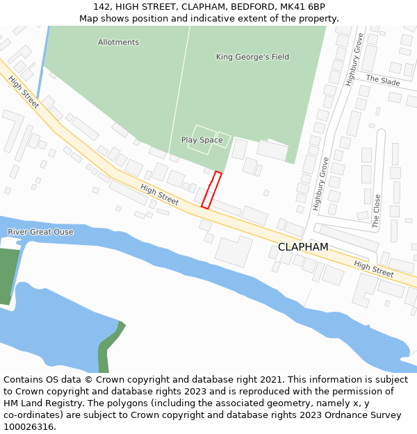 142, HIGH STREET, CLAPHAM, BEDFORD, MK41 6BP: Location map and indicative extent of plot
