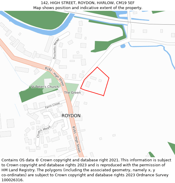 142, HIGH STREET, ROYDON, HARLOW, CM19 5EF: Location map and indicative extent of plot