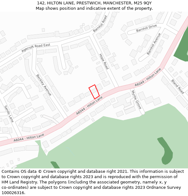 142, HILTON LANE, PRESTWICH, MANCHESTER, M25 9QY: Location map and indicative extent of plot