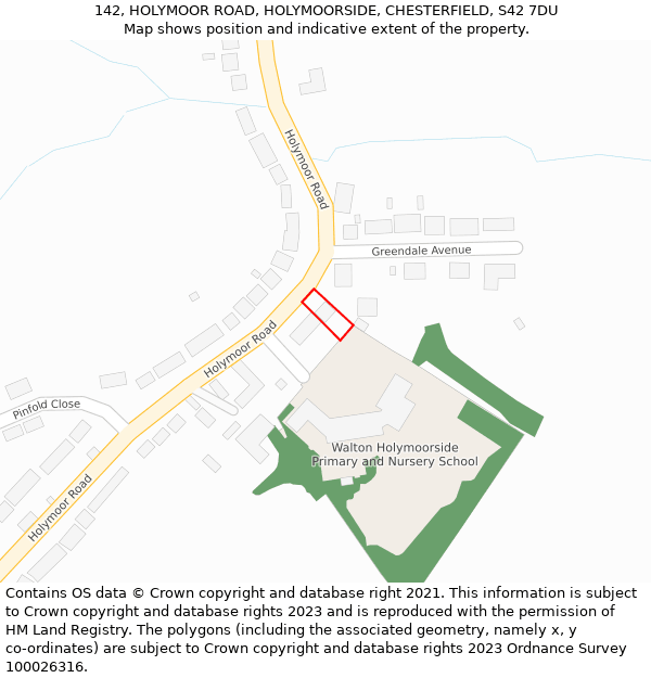 142, HOLYMOOR ROAD, HOLYMOORSIDE, CHESTERFIELD, S42 7DU: Location map and indicative extent of plot