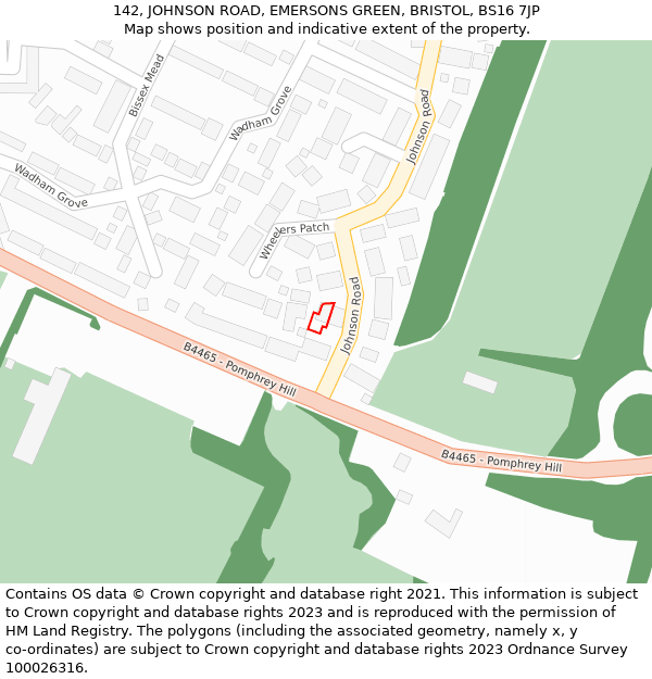 142, JOHNSON ROAD, EMERSONS GREEN, BRISTOL, BS16 7JP: Location map and indicative extent of plot