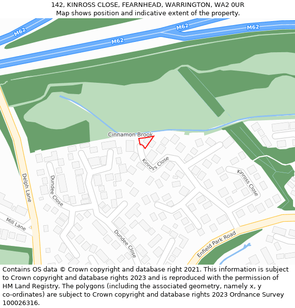 142, KINROSS CLOSE, FEARNHEAD, WARRINGTON, WA2 0UR: Location map and indicative extent of plot