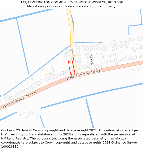 142, LEVERINGTON COMMON, LEVERINGTON, WISBECH, PE13 5BP: Location map and indicative extent of plot