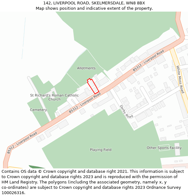 142, LIVERPOOL ROAD, SKELMERSDALE, WN8 8BX: Location map and indicative extent of plot
