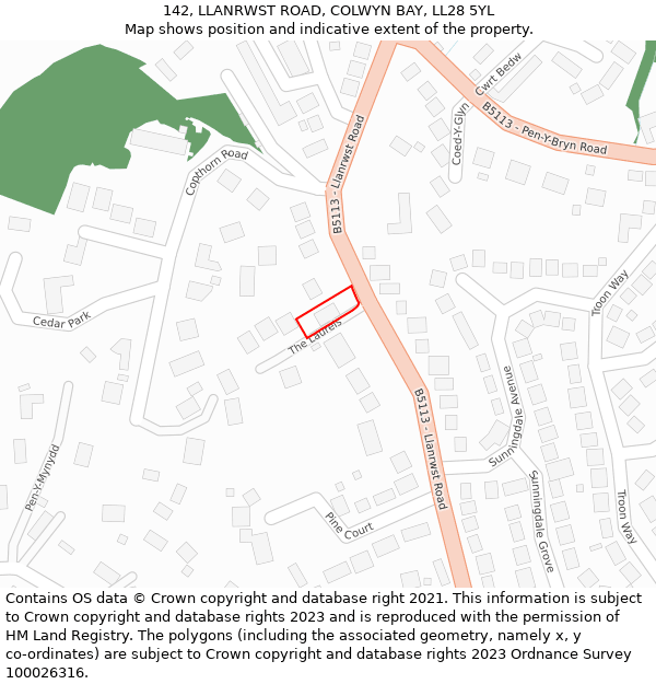 142, LLANRWST ROAD, COLWYN BAY, LL28 5YL: Location map and indicative extent of plot