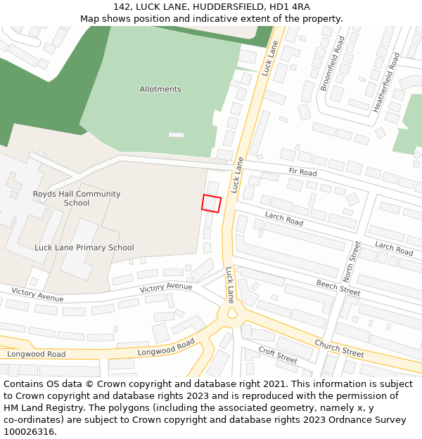 142, LUCK LANE, HUDDERSFIELD, HD1 4RA: Location map and indicative extent of plot
