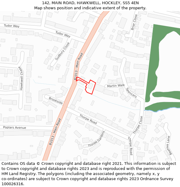 142, MAIN ROAD, HAWKWELL, HOCKLEY, SS5 4EN: Location map and indicative extent of plot