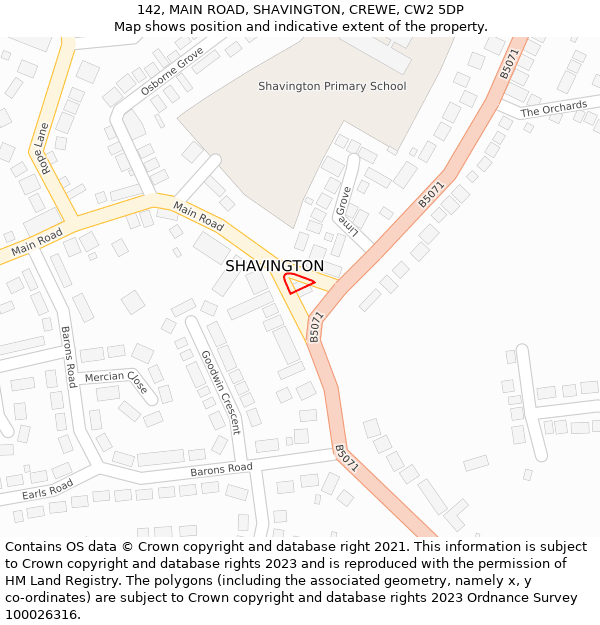 142, MAIN ROAD, SHAVINGTON, CREWE, CW2 5DP: Location map and indicative extent of plot