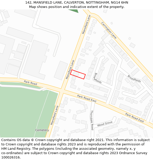 142, MANSFIELD LANE, CALVERTON, NOTTINGHAM, NG14 6HN: Location map and indicative extent of plot