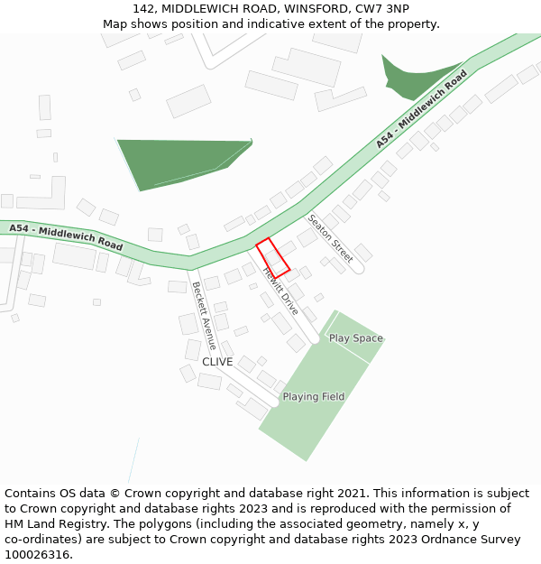 142, MIDDLEWICH ROAD, WINSFORD, CW7 3NP: Location map and indicative extent of plot